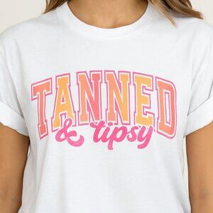 Comfort Colors Tee In White Featuring GLITTER "TANNED & TYPSY" Transfer